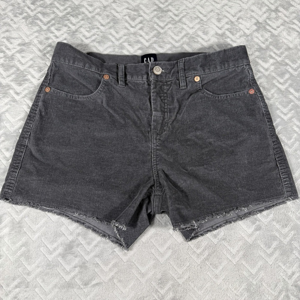 Gap Women Corduroy Shorts Mid Rise Frayed Raw Edge Hem Gray Cut Off Cords Size 6